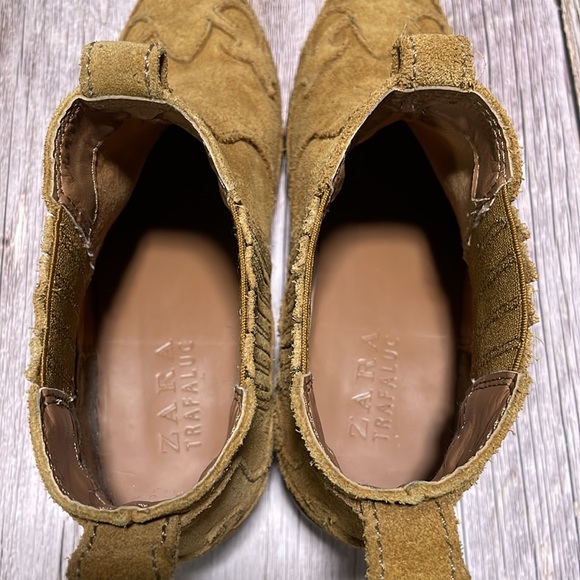 Zara Block Heel Leather Cowboy Ankle Boots Size 37 - Picture 9 of 15